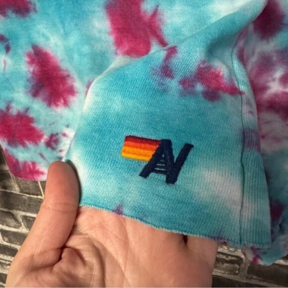 Aviator Nation Hand Dyed Pullover Crop Hoodie Tie Dye blue purple - Picture 6 of 11
